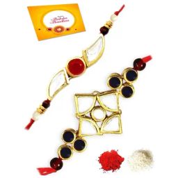 Karatcart Gold-Plated Kundan Rakhi with Roli Chawal & Greeting Card for Brother - Set of 2-10