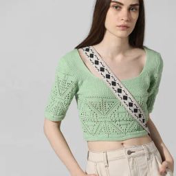 Only Green Cotton Self Design Crop Top-image-75