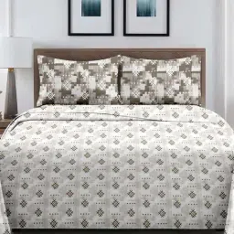 Ariana ROME White & Grey Cotton 210 TC Double Size Bedsheet With 2 Pillow Covers-image-8