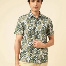 Fabindia Green Cotton Straight Fit Printed Casual Shirt-image-78