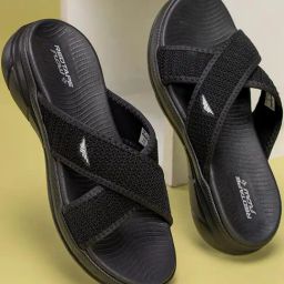 Red Tape Women's Go-Comfort Black Cross Strap Sandals-image-67
