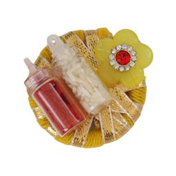 Yellow Bee Set Of 3 Wraparound Rakhi With Roli Chawal image 3