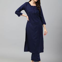 Fourleaf Women Striped Regular Thread Work Kurta with Trousers-picture-14