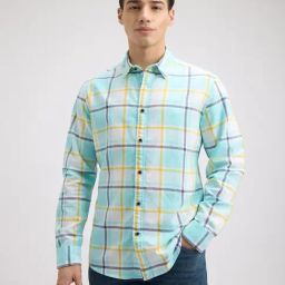 Pepe Jeans Aqua Blue Cotton Regular Fit Checks Shirt-picture-22