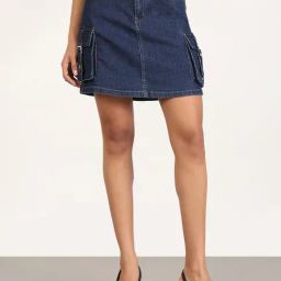 Showoff Navy Blue Regular Fit Skirt-image-88