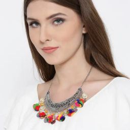 YouBella Oxidised Silver-Plated Cut-Out Necklace-image-4