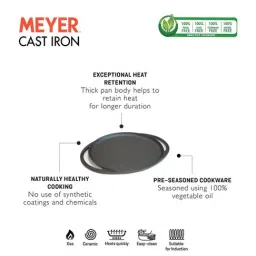 Meyer Pre-Seasoned Cast Iron Two Side Handle Flat Tawa Pan,30cm image 4