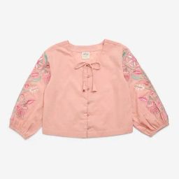 Utsa Kids by Westside Peach Floral Embroidered Cotton-Blend Top-image-44