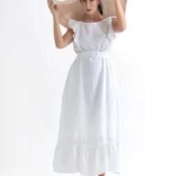 RAREISM White Linen Solid Sleeveless Dress-9