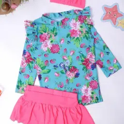 Bubble Berry Girls Multicolor Printed Swimsuit With Cap-picture-13