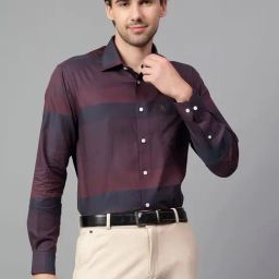 Cantabil Maroon Cotton Regular Fit Printed Shirt-image-100