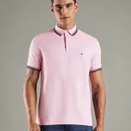 TOMMY HILFIGER Pink Solid Regular Fit Cotton Polo T-Shirt-picture-17
