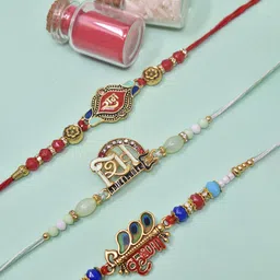 MEIRA JEWELLERY Set Of 3 Rakhis With Greeting Card & Roli Chawal-image-94
