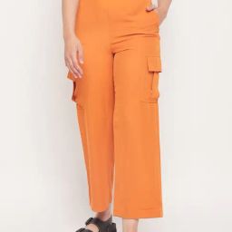 Madame Orange Cotton Solid Trousers-image-42