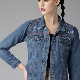 The Roadster Lifestyle Co Women Blue Solid Denim Jacket-picture-42