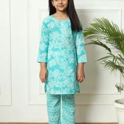 READIPRINT FASHIONS Kids Turquoise Printed Kurti with Pants-picture-13