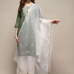 Biba White Embroidered Dupatta-picture-33