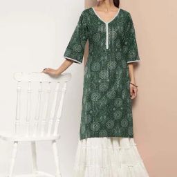 Libas Green Cotton Printed Straight Kurta-image-62
