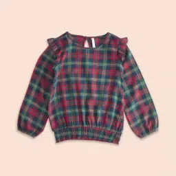 Pantaloons Junior Blue & Red Cotton Chequered Full Sleeves Top-image-50