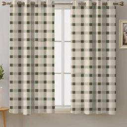 SPACES DRAPE STORY Boho Checks Beige & Grey Polyester 5 ft Window Curtains - Set of 2-image-124