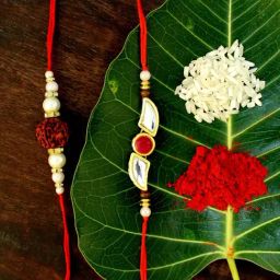 Karatcart Gold-Plated Kundan Rakhi with Roli Chawal & Greeting Card for Brother - Set of 2-37