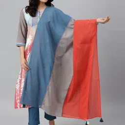 W Multicolored Cotton Color-Block Dupatta image 1