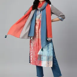 W Multicolored Cotton Color-Block Dupatta image 3
