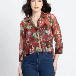 SHAYE Red Floral Print Shirt-image-100