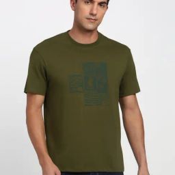 Peter England Green Cotton Regular Fit Graphic T-Shirt-picture-11
