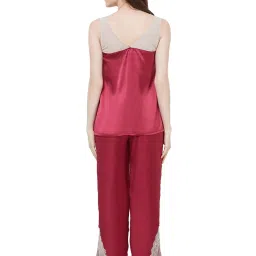 Soie Red Lace Top With Pyjama Set image 2