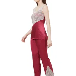 Soie Red Lace Top With Pyjama Set image 4
