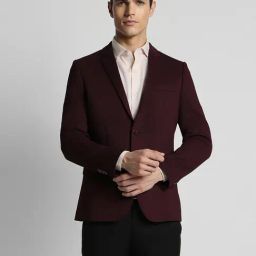 Peter England Wine Slim Fit Texture Blazer-image-10