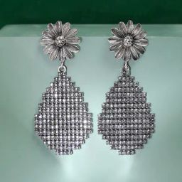 Sohi Daisy Teardrop Cluster Dark Silver Dangler Earrings for Women & Girls-picture-47