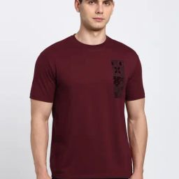 Peter England Maroon Cotton Regular Fit Printed T-Shirt-image-92