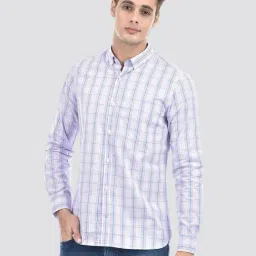 IZOD Purple Cotton Slim Fit Checks Shirt-picture-25