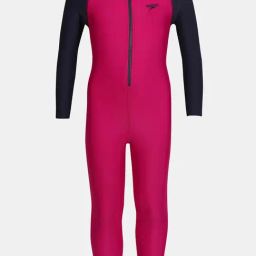 Speedo Kids Pink & Navy Color Block Full Sleeves Swimsuit-image-101