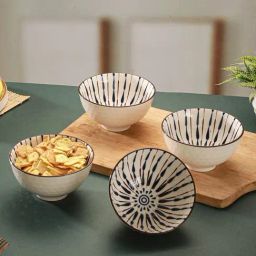 Troveas Multicolor Ceramic Indigo Drift Fine Porcelain Snack Bowls - Set of 4 (300 ml)-26