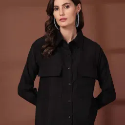 Melon By plusS Black Cotton Plain Shirt-image-92