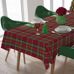HOME COLORS.IN Red & Green Checked Cotton 6-Seater Table Cover-9