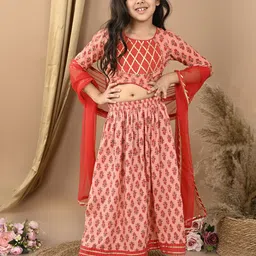 Here&Now X Kinder Kids Girls Printed Ready to Wear Lehenga & Blouse With Dupatta-image-46