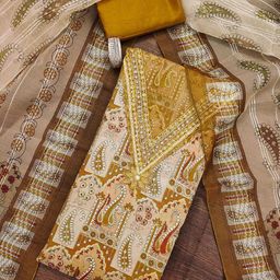 SAINOOR Embroidered Organza Semi-Stitched Dress Material-image-3