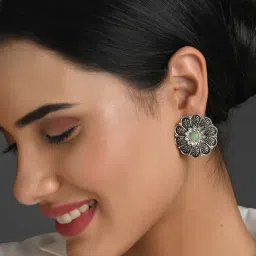 Fida Ethnic Silver-Plated Yellow Stoned Stud Earrings-image-65