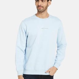 Octave Sky Blue Melange Regular Fit Round Neck Sweatshirt-picture-8