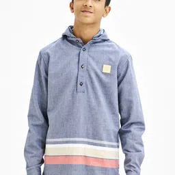 NO MONDAYS Boys Relaxed Hood Striped Cotton Casual Shirt-picture-52