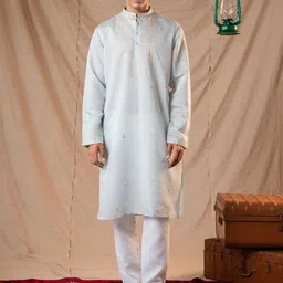 5 Stitch Men Ethnic Motifs Embroidered Sequinned Chanderi Silk Kurta-image-41