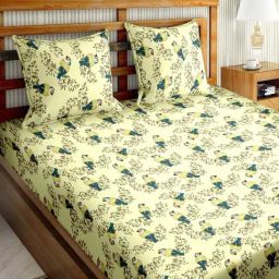 BELLA CASA Genteel Floral Yellow 180 TC Cotton King Bedsheet with 2 Pillow Covers-image-65