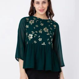 Zink London Teal Embellished Top-picture-49