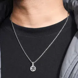 The Bro Code Silver Plated Circular OM Pendant Necklace for Men-image-27