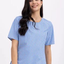 Fablestreet Blue & White Cotton Checks Top-image-39
