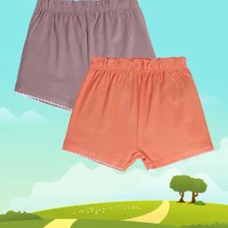 MINIKLUB Kids Dusty Pink & Coral Solid Shorts (Pack Of 2)-picture-34